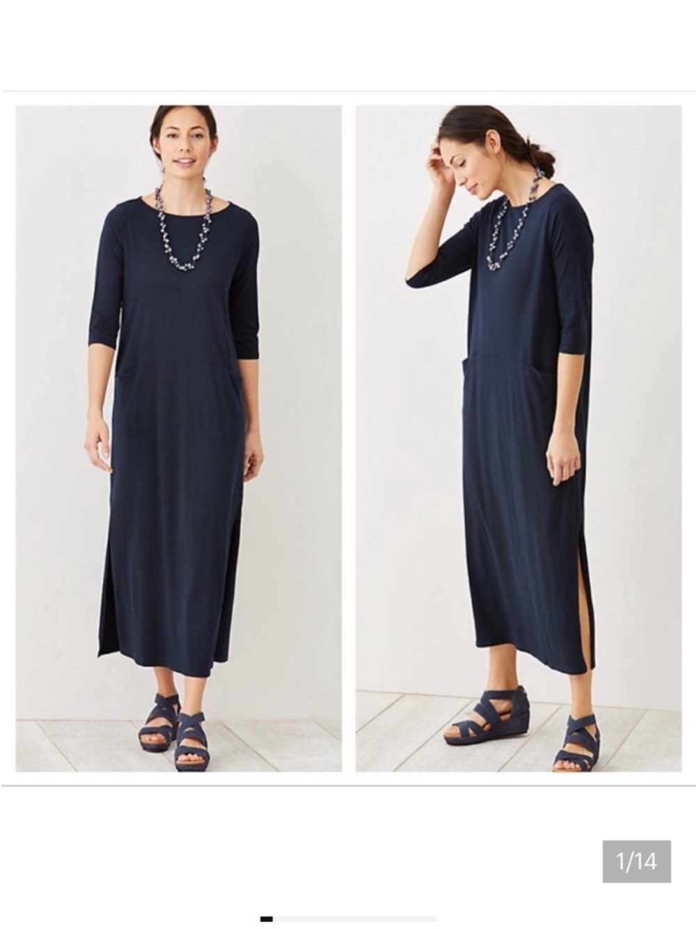 J. Jill True Navy Blue Curved Seam Maxi Dress S EUC PureJill